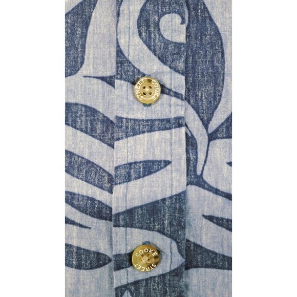 Vintage Cooke Street Honolulu Blue Leaf Aloha Button-Up Shirt XL Hawaiian Tiki - Picture 3 of 6